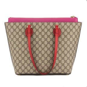 Authentic Gucci Hibiscus Red+Pink GG Supreme Tote